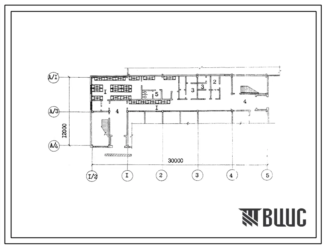 Типовой проект Б-2-100(816-1-2) Бытовые помещения, 1 этажа специализированного цеха по ремонту корнеуборочных и ботвоуборочных машин с программой 500 ремонтов в год, (убежище на 100 человек, размеры убежища 30м на 12м, режимы вентиляции 1,2).