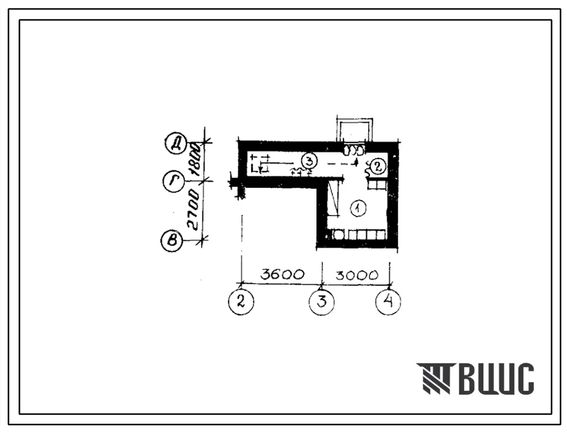 Типовой проект П-5-7(183-88-39.84) Бытовые помещения в подвале жилого дома 1-этажного 1-квартирного с 4-комнатной квартирой, (убежище на 7 человек, размеры убежища 6,6м на 4,5м, режимы вентиляции 1,2).