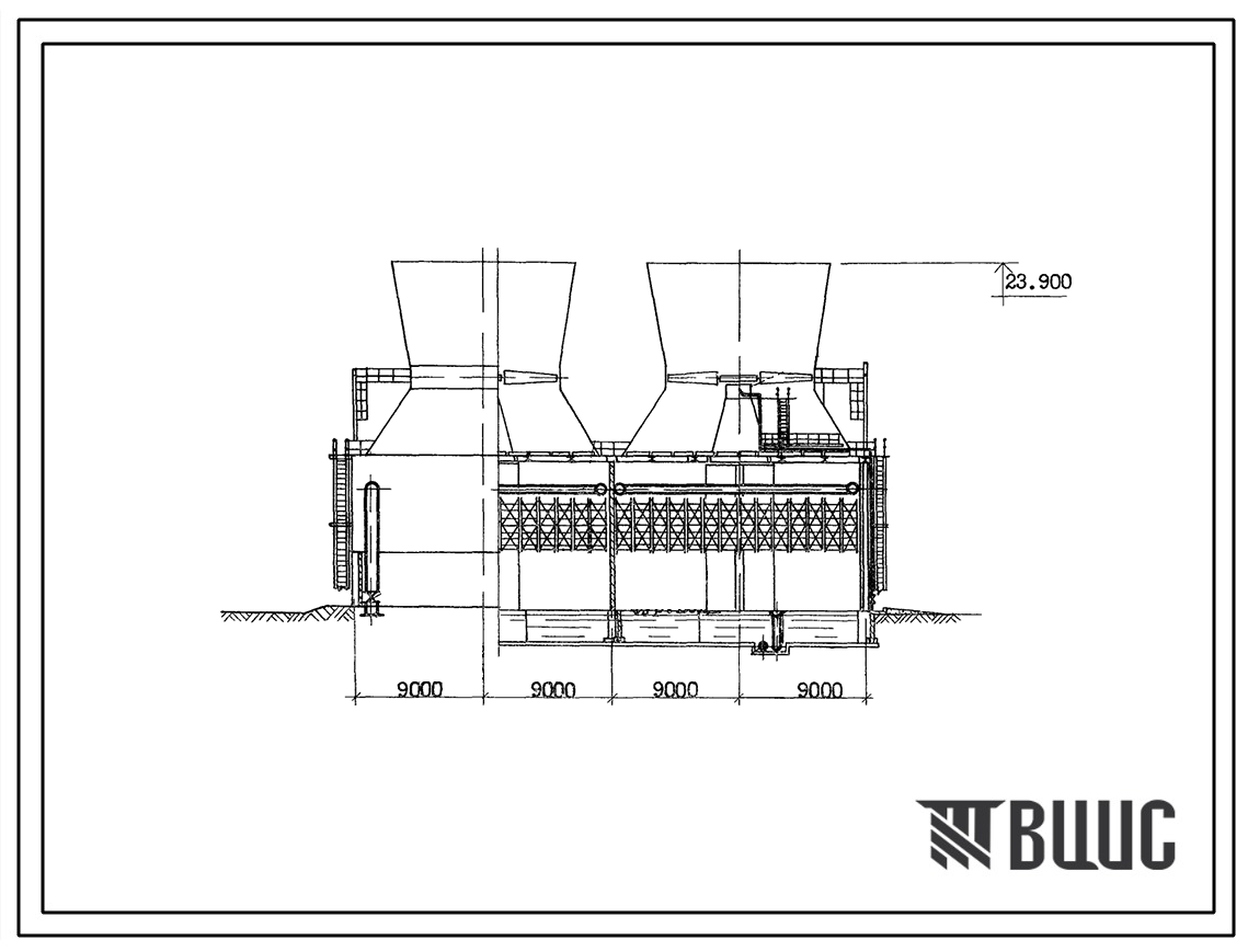 Типовой проект 901-6-66 Градирня с вентиляторами 1ВГ104 пленочная с секциями площадью 324 м.кв со стальным каркасом