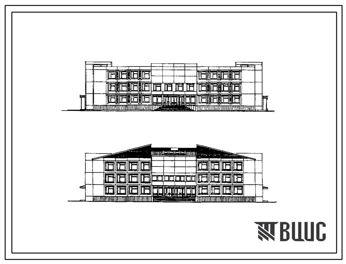 Типовой проект 221-1-524.86 Средняя школа на 11 классов (264 учащихся). Здание двух-, трехэтажное. Стены из легкобетонных панелей.