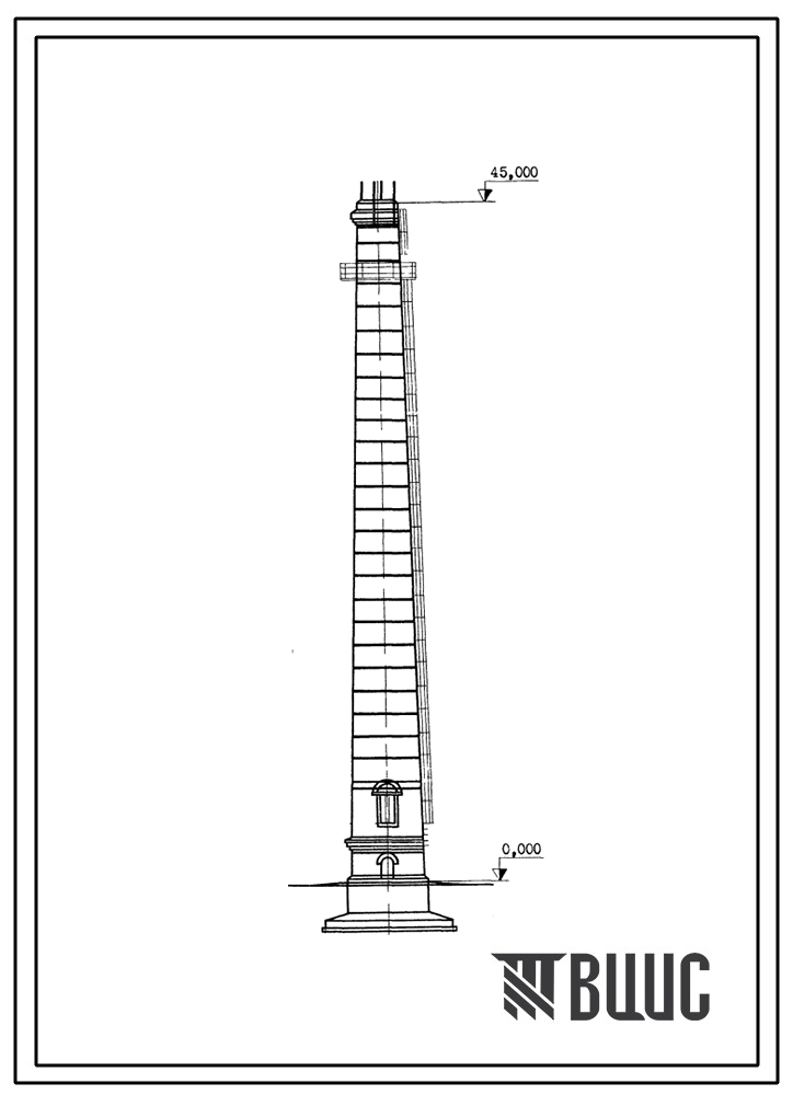 Типовой проект 907-2-205 Труба дымовая кирпичная Н=45 м, Д0=1,5 м с надземным примыканием газоходов для котельных установок. Для строительства в 1-4 климатических районов кроме подрайонов 1А и 1Б