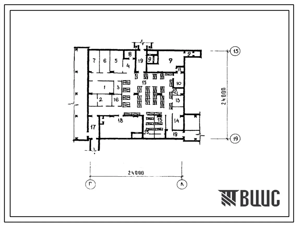 Типовой проект А-3-100(252-2-20С) Хозяйственно-бытовые помещения в подвале блока а главного корпуса кардиологического диспансера на 120 коек, (убежище на 100 человек, размеры убежища 24м на 24м, режимы вентиляции 1,2).