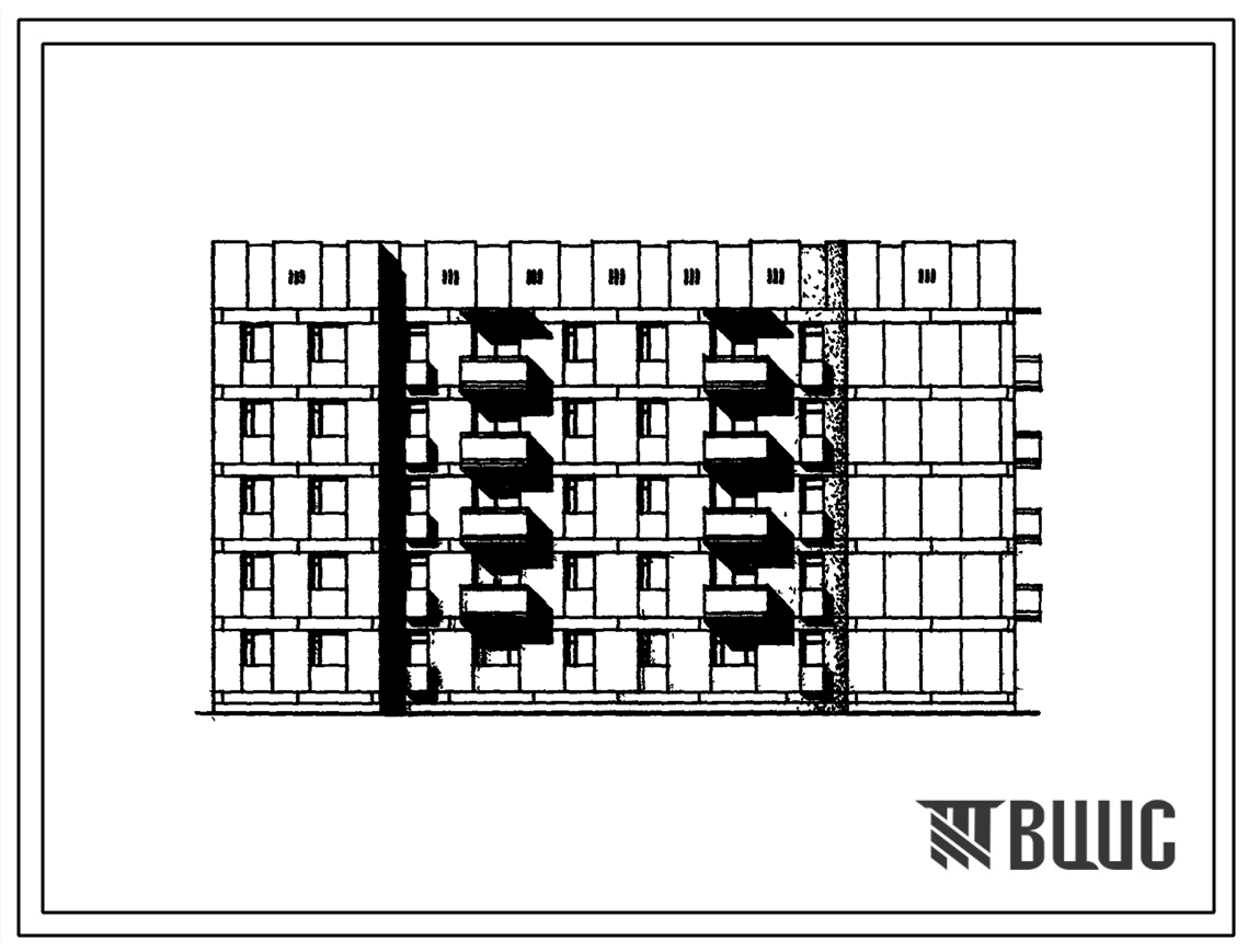 Типовой проект 114-061с/1 Блок-секция пятиэтажная двухсекционная 35-квартирная торцовая правая 1А.1А.1Б.2Б.-1А.2А.3Б. (со стенами из крупных блоков).