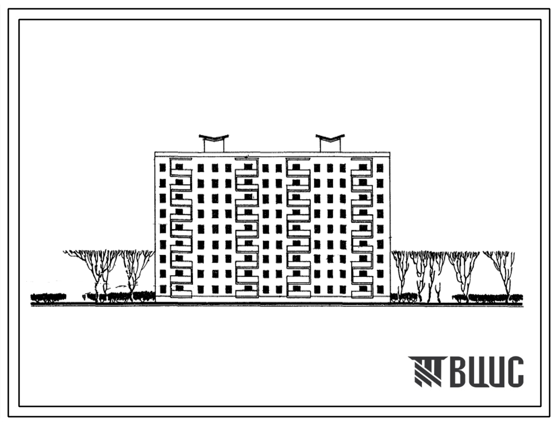 Типовой проект 1Кг-480-055 Двойная блок-секция 9-этажного жилого дома рядовая на 72 квартиры.