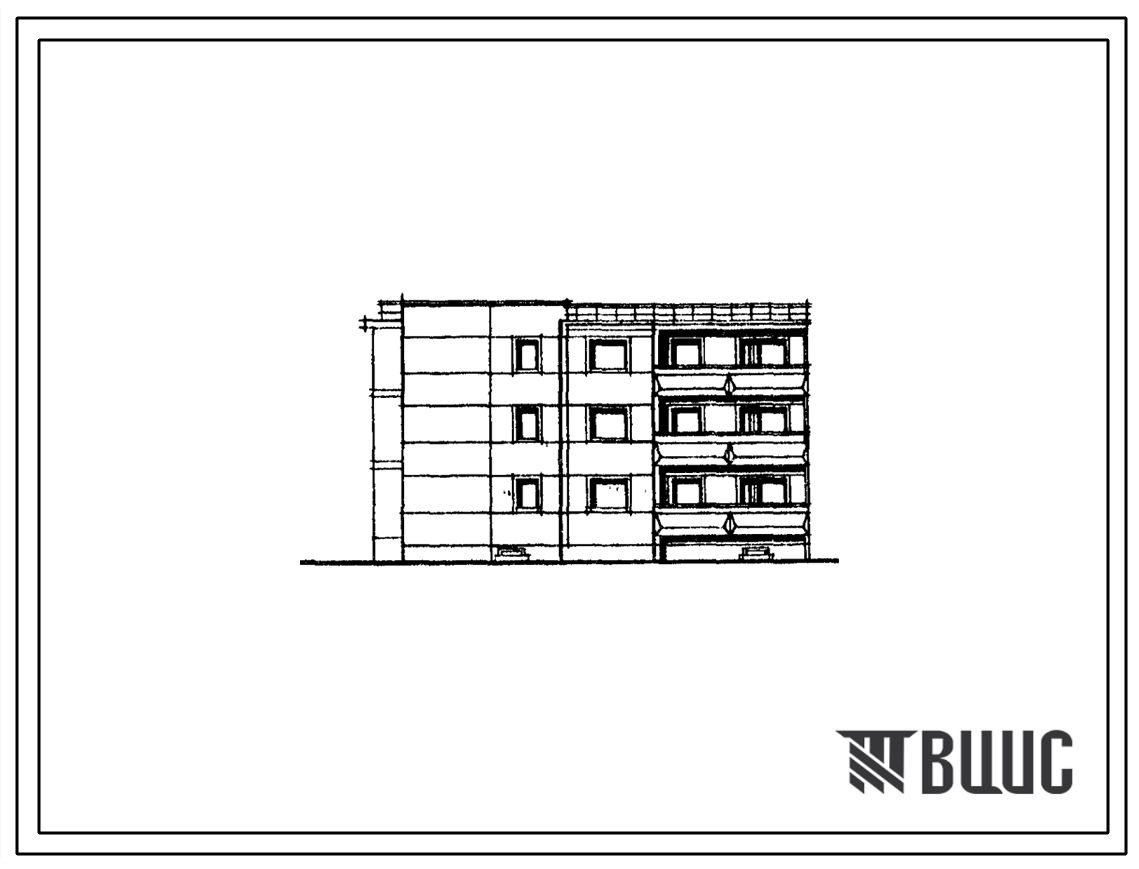 Типовой проект 104-033/1 Трехэтажная блок-секция торцевая на 9 квартир (однокомнатных 1А-3, двухкомнатных 2Б-3, трехкомнатных 3Б-3). Для строительства во 2Б и 2В климатических подрайонах Латвийской ССР