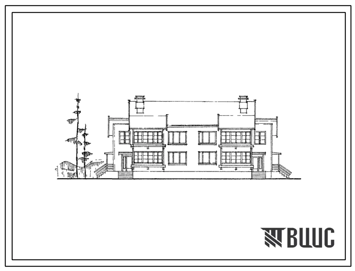 Типовой проект 116-115-28 Двухэтажный четырехквартирный жилой дом с трехкомнатными квартирами 3Б. Стены брусчатые. Для строительства в 1В и 2В климатических подрайонах.