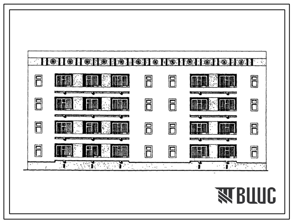 Типовой проект 63-045с.13.86 Блок-секция 4-этажная 16-квартирная рядовая с торцовыми окончаниями 4Б.3Б-3А.2Б (для Азербайджанской ССР)