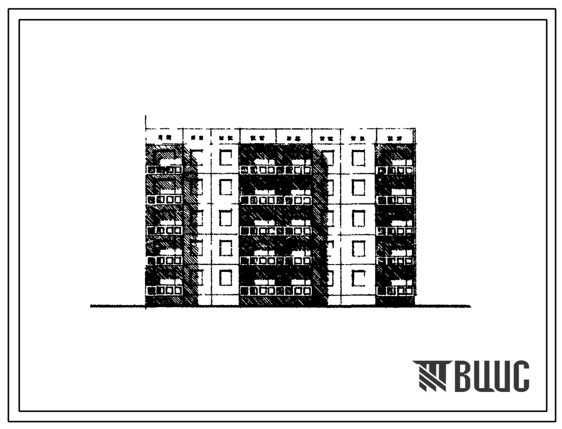 Типовой проект 105-016с Блок-секция пятиэтажная торцевая правая на 25 квартир (однокомнатных 1Б-10, двухкомнатных 2Б-10, трехкомнатных 3Б-5). Для строительства в 3 климатическом районе Киргизской ССР сейсмичностью 8 баллов