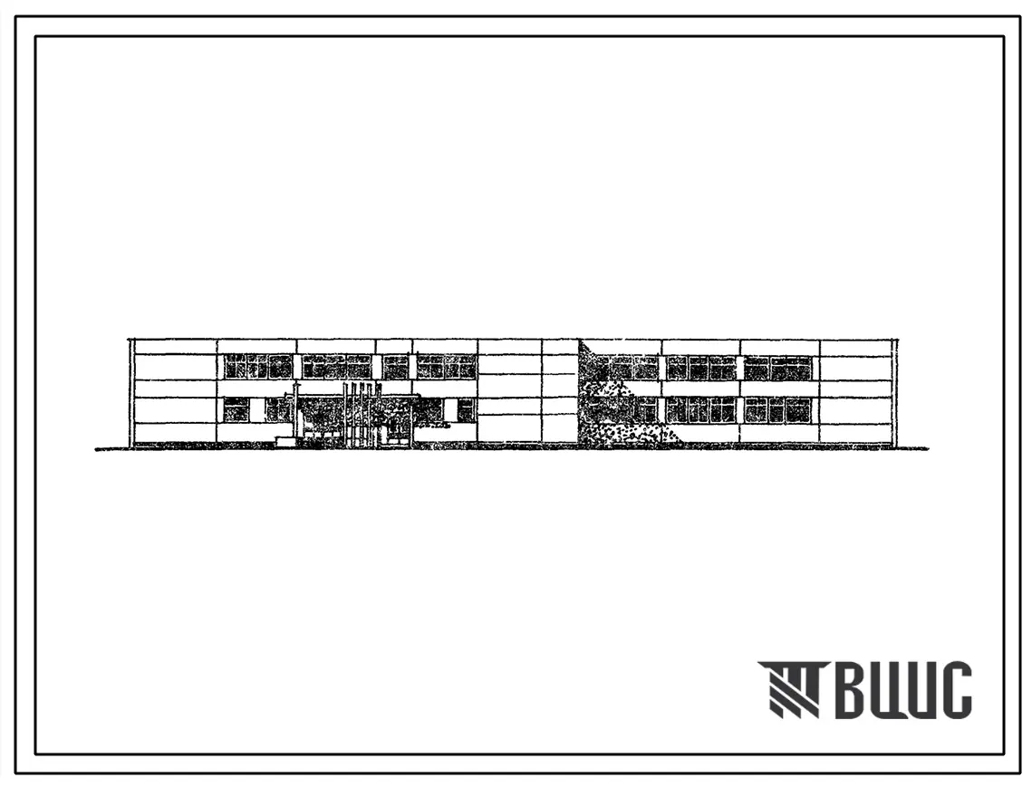 Типовой проект 221-1-25-387 Средняя школа на 10 классов (392 учащихся). Здание двухэтажное в конструкциях серии 25. Стены из однослойных легкобетонных панелей.