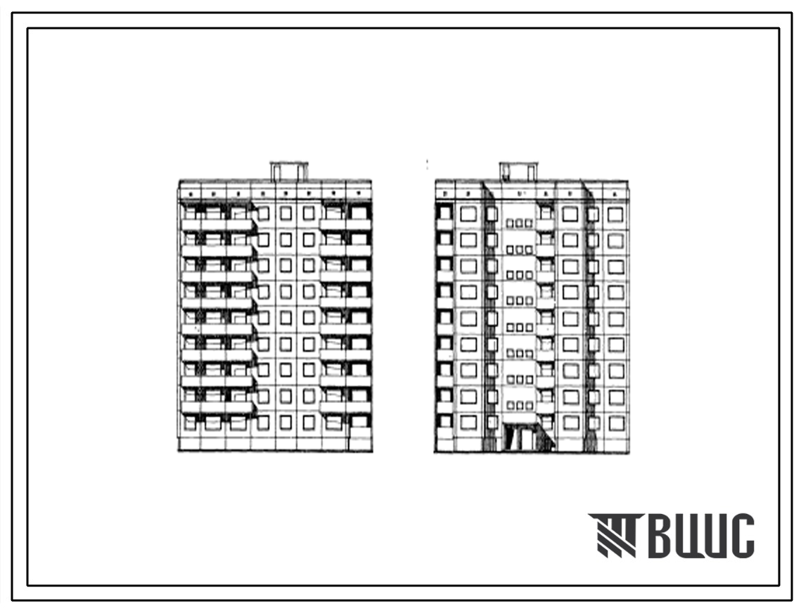 Типовой проект 94-024/73 Девятиэтажная крупнопанельная рядовая и торцевая правая блок-секция на 36 квартир (однокомнатных 1Б-9, двухкомнатных 2Б-9, трехкомнатных 3А-9, трехкомнатных 3Б-9) с шагом поперечных стен 2,7 и 3,3 м, для строительства во 2 и 3 кли