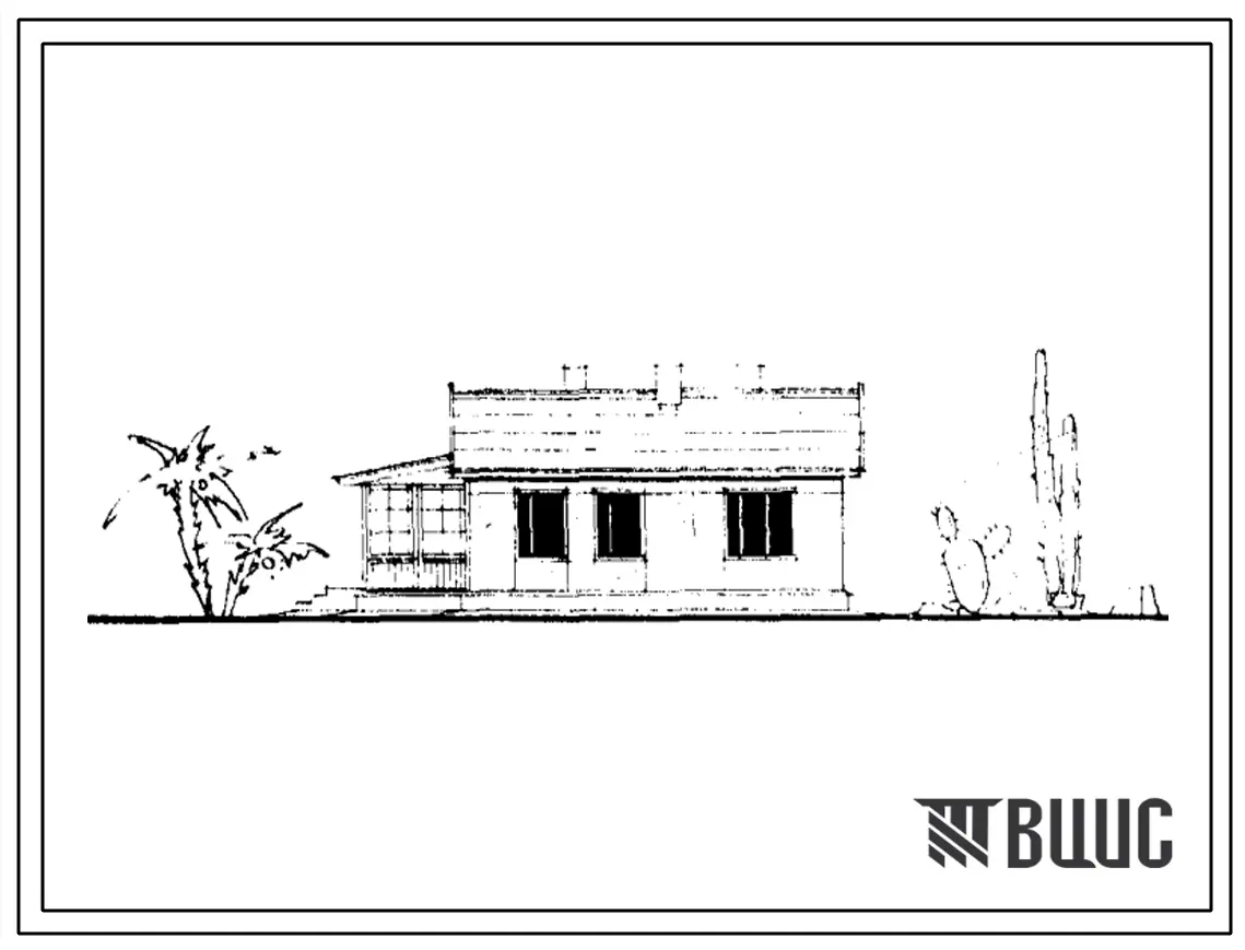 Типовой проект 1-50А-20 Одноэтажный одноквартирный жилой дом с квартирой в 3 комнаты с упрощенным благоустройством, стены из арболитовых блоков.