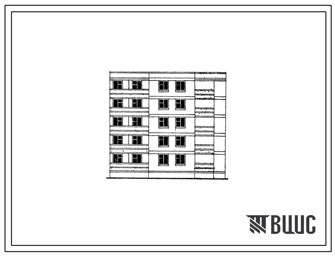 Типовой проект 102-023 Пятиэтажная блок-секция торцевая правая на 15 квартир (однокомнатных 1А-5, двухкомнатных 2Б-5, трехкомнатных 3Б-5). Для строительства в 3Б климатическом подрайоне Молдавской ССР