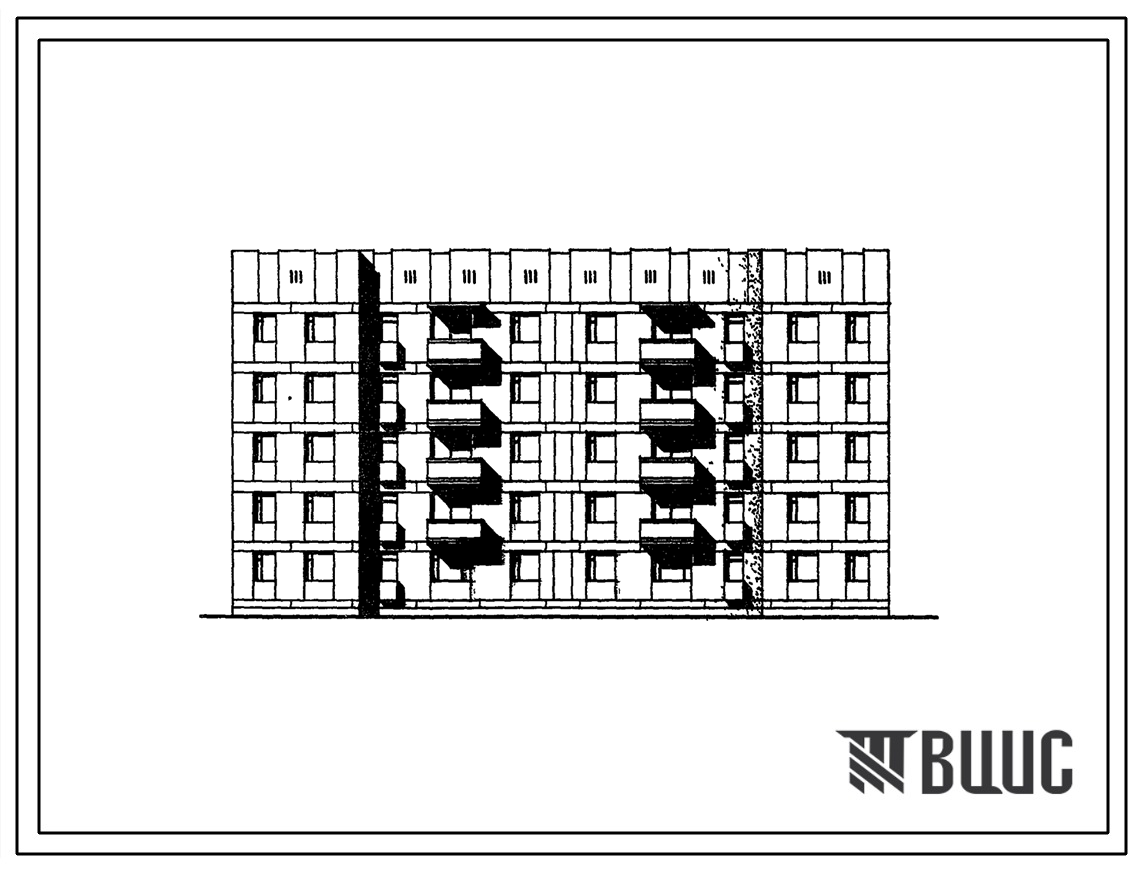 Типовой проект 114-063с/1 Блок-секция пятиэтажная двухсекционная 30-квартирная рядовая-торцовая 1Б.2Б.3Б.-1Б.2Б.3Б. (со стенами из крупных блоков).