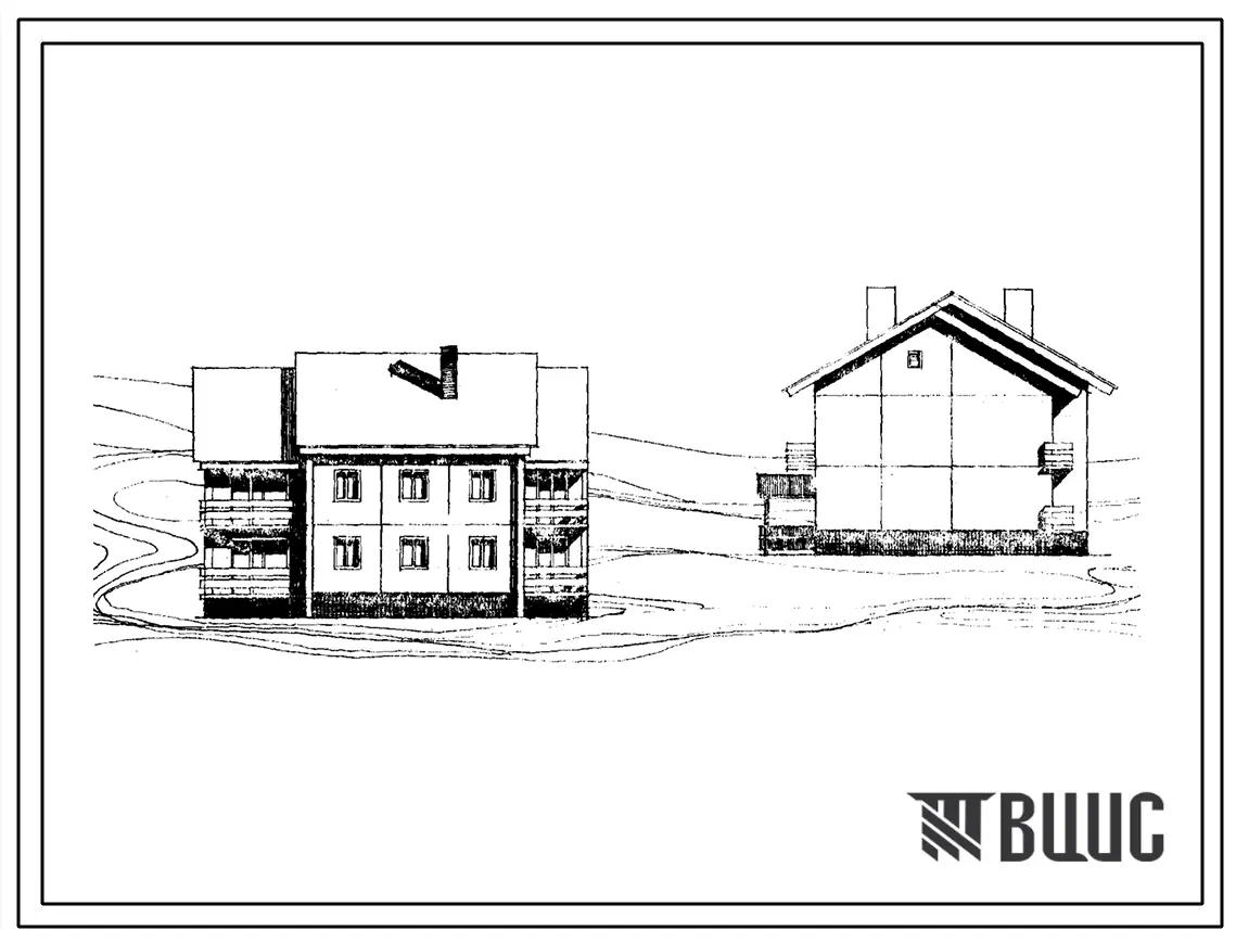 Типовой проект 97-057/1 Блок-секция 2-этажная торцовая левая на 8 квартир (однокомнатных 1А-4, двухкомнатных 2А-2, 2Б-2). Для строительства в 1В климатическом подрайоне.