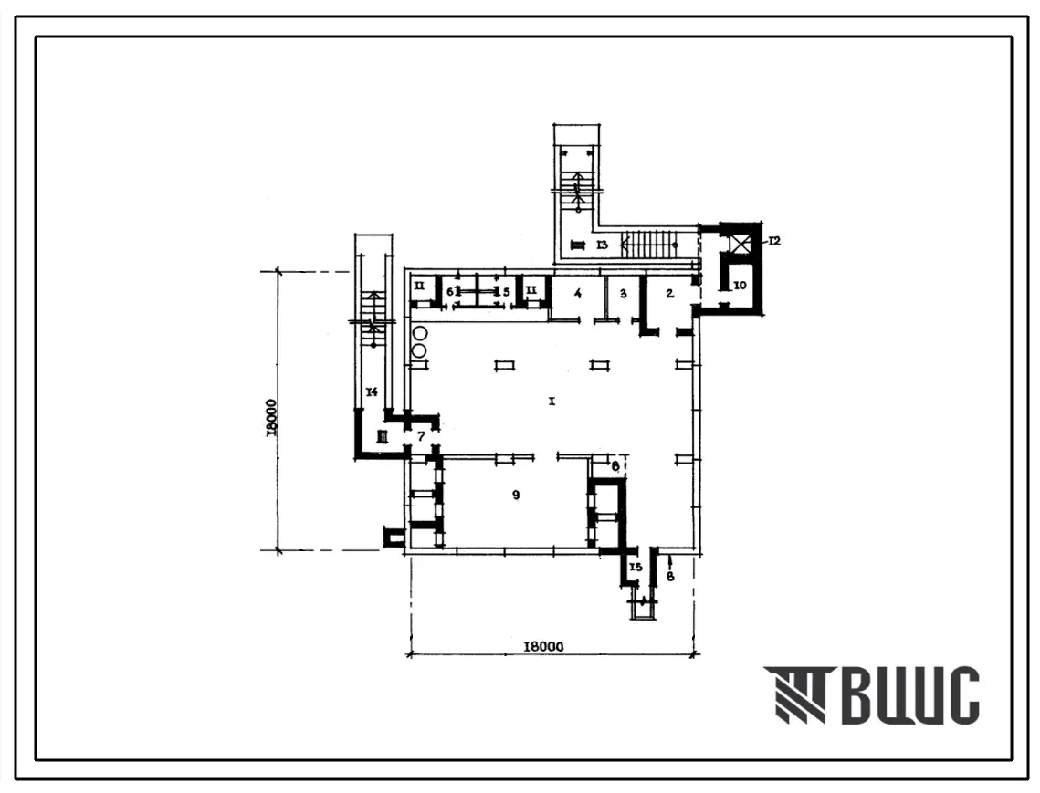 Типовой проект А-3-350(416-1-204С.87) Материальный склад в подвале корпуса бытовых и вспомогательных помещений склада для хранения продовольственных товаров (убежище на 350 человек, размеры убежища 18м на 18м, режимы вентиляции 1,2,3).