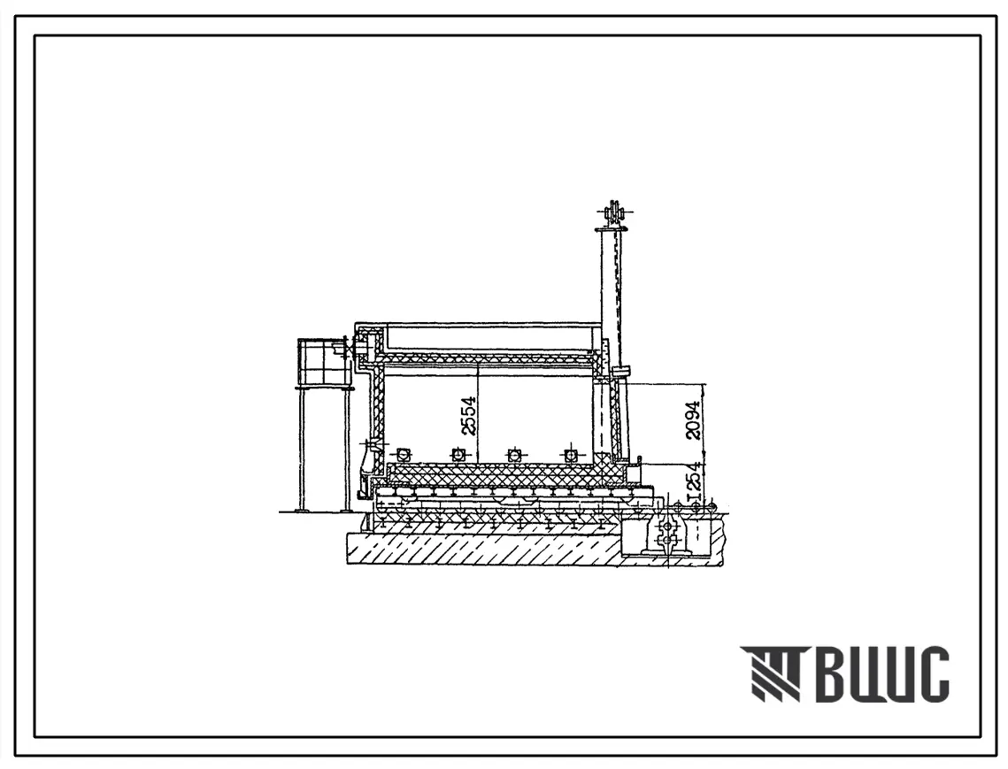 Типовой проект 406-9-336.88 Печь термическая с выкатным подом размерами 2,5 х 5,0 м на газе с ограждением из панелей