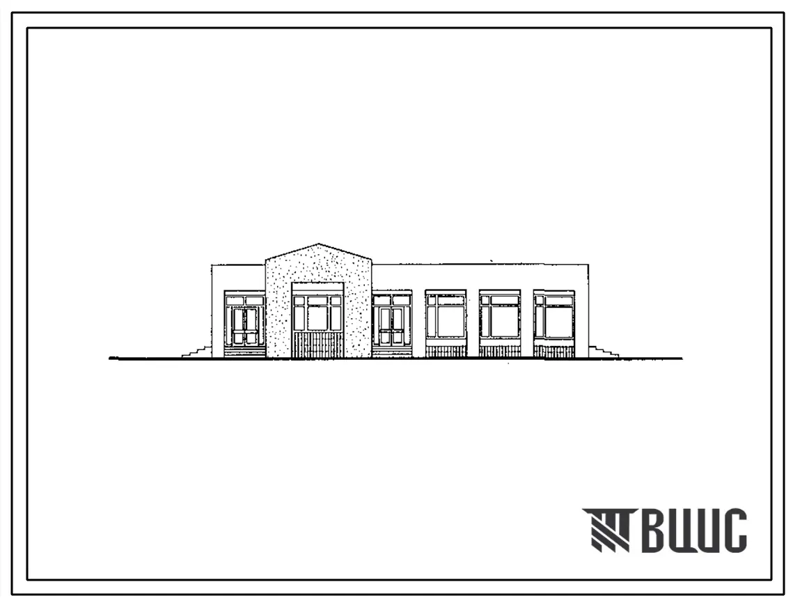 Типовой проект 284-1-230.90 Комплексный приемный пункт бытового обслуживания на 5 рабочих мест, и дом приезжих на 10 мест торгового центра сельского поселка на 500-700 жителей. Здание одноэтажное. Стены из кирпича.
