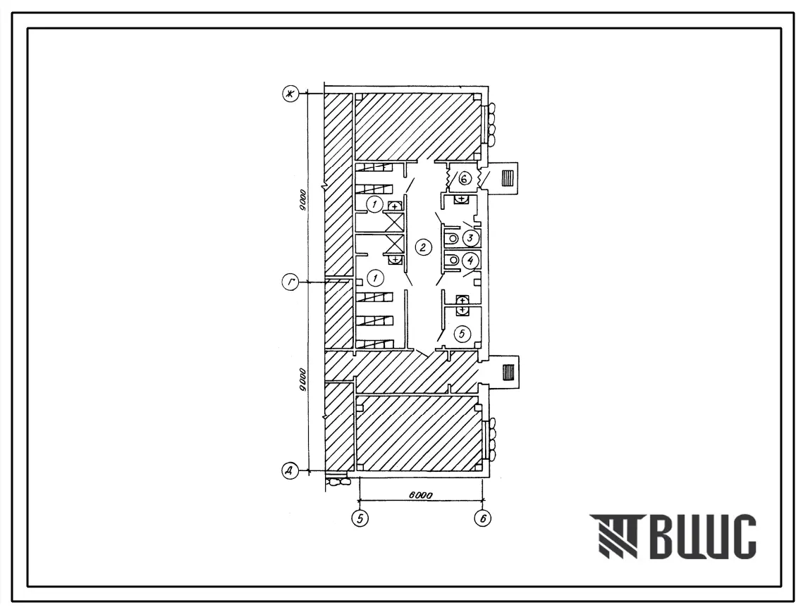Типовой проект П-2-25(807-39-3.85) Бытовые помещения в прививочной мастерской по производству плодовых прививок на 250 тысяч штук в год, (убежище на 25 человек, размеры убежища 18м на 6м, режимы вентиляции 1,2,3).