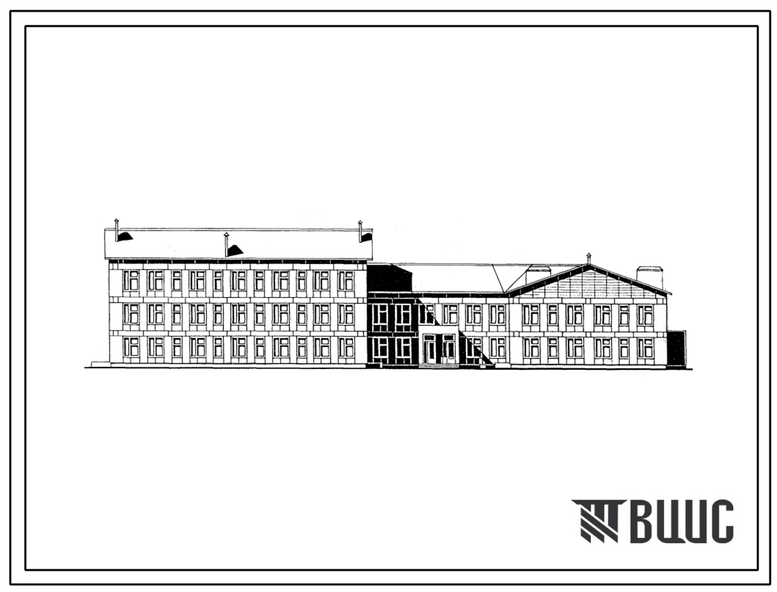 Типовой проект 223-1-517.2.13.87 Школа на 11 классов (264 учащихся). Для Республики Карелия. Здание одно-, двух-, трехэтажное. Стены из крупных легкобетонных блоков.