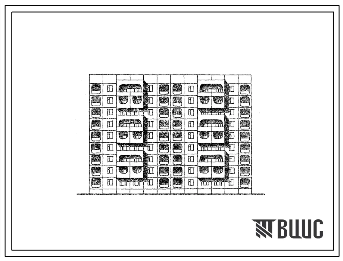 Типовой проект 105-092с.84 Блок-секция 9-этажная 54-квартирная 3Б.1Б.3Б-3Б.1Б.3Б рядовая с торцевыми окончаниями. Для строительства во 2 климатическом районе Киргизской ССР сейсмичностью 8 баллов.