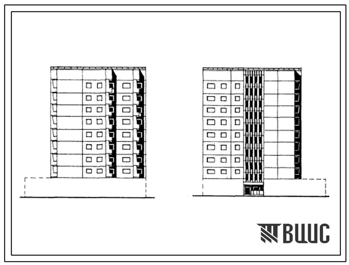 Типовой проект 93-051.13.86 Блок-секция 9-этажная 32-квартирная угловая левая со свободным первым этажом. 2Б-3Б-3Б-4Б (для строительства в г. Мурманске и Мурмаской области)