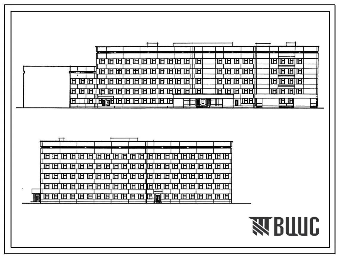 Типовой проект 252-1-121.83 Главный корпус центральной районной больницы на 250 коек с поликлиникой на 500 посещений в смену. Здание трёх-, четырёх-, шестиэтажное. Каркас сборный железобетонный серии 1.020-1. Стены из легкобетонных панелей.