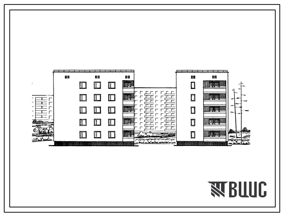 Типовой проект 87-053пв/71 5-этажная унифицированная блок-секция торцевая левая на 15 квартир 1Б.2Б.3А . Для строительства во 2В, 3Б и 3В климатических подрайонах Украинской ССР, на просадочных грунтах
