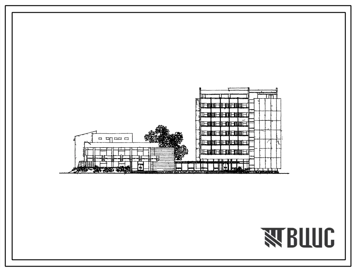 Типовой проект 282-5-20сп Гостиница на 200 мест для строительства в 4А и 4Г климатических подрайонах, с сейсмичностью 9 и 8 баллов, на просадочных грунтах 2 типа.