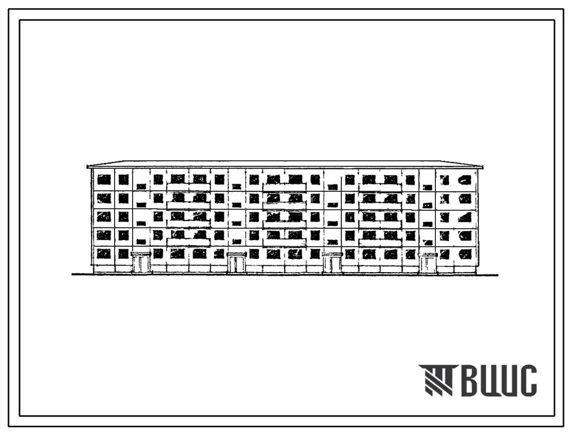 Типовой проект 1-464АС-17 Пятиэтажный четырехсекционный крупнопанельный жилой дом на 60 квартир.