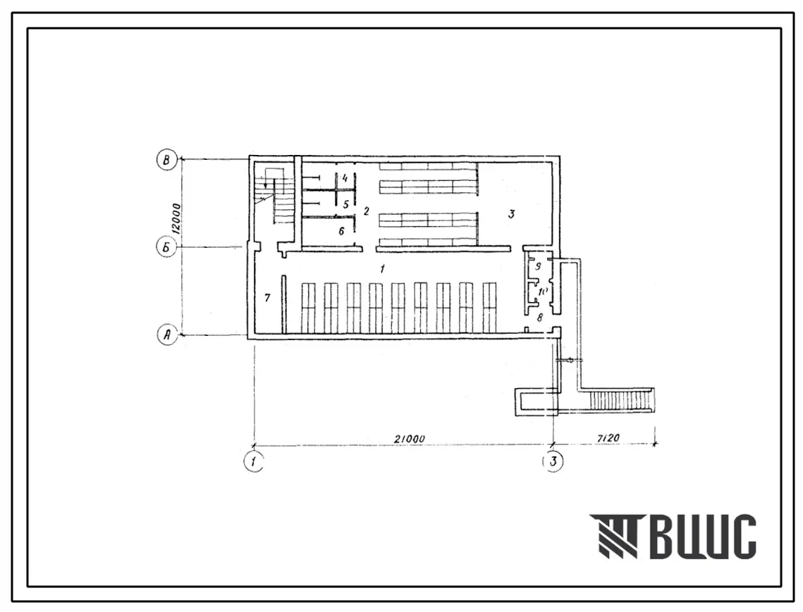 Типовой проект А-IV-300-76/134 Специальные помещения в подвалах служебно-технических зданий железнодорожного транспорта, (убежище на 300 человек, размеры убежища 28,12м на 12м, режимы вентиляции 1).