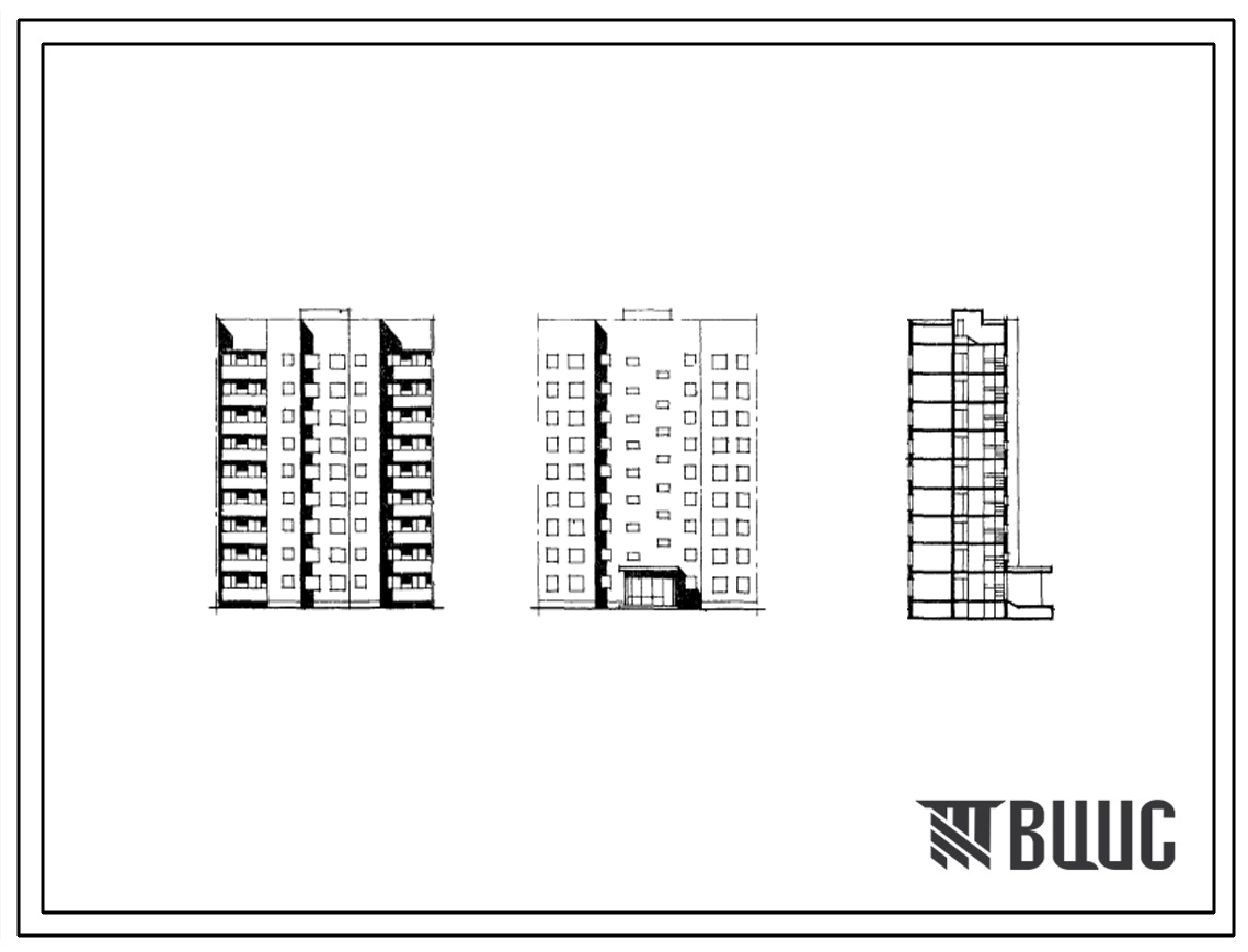 Типовой проект 124-015 Девятиэтажная блок-секция рядовая на 36 квартир (двухкомнатных 2Б-18; трехкомнатных 3Б-18). Для строительства во 2В климатическом подрайоне