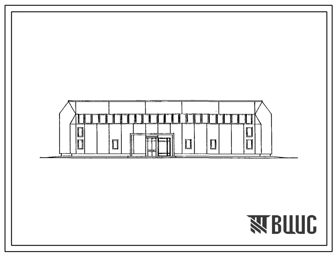 Типовой проект 291-8-21.87 Физкультурно-оздоровительный корпус с залом 36х18 м в легких металлических конструкциях типа «Кисловодск». Для обычных условий и районов сейсмичностью 7, 8, 9 баллов. Здание одноэтажное. Стены из трехслойных каркасных панелей и