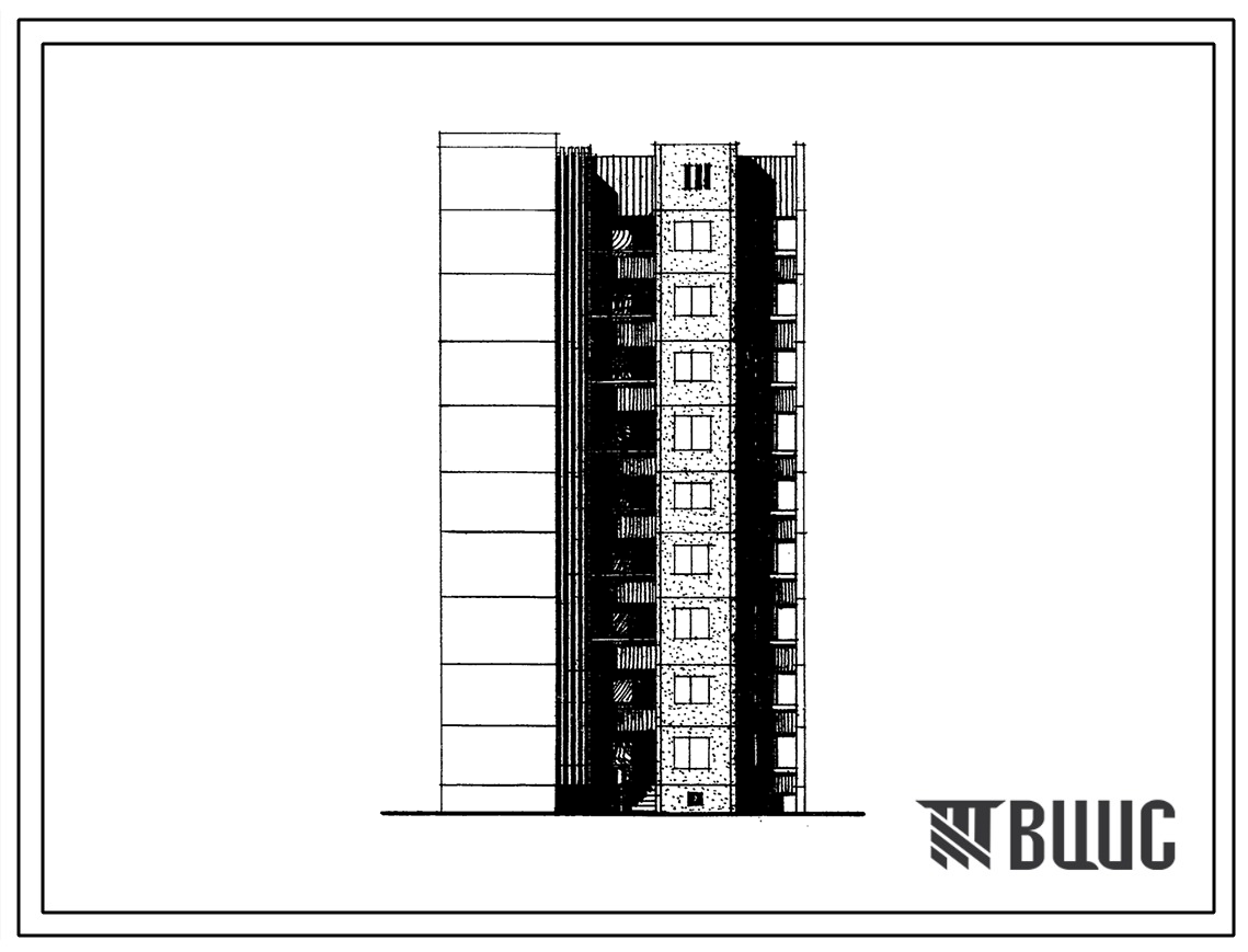 Типовой проект 1-464АС-086с Полусекция девятиэтажная 18-квартирная рядовая с торцовым окончанием и лестничной клеткой для блокировки на ровном участке 2Б-3Б (левая).