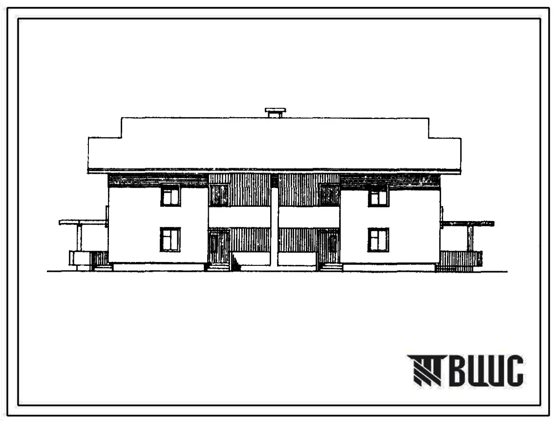 Типовой проект 145-000-342.85 Двухэтажный двухквартирный жилой дом с 4-комнатными квартирами для индивидуальных застройщиков. Стены из крупных блоков пильного известняка