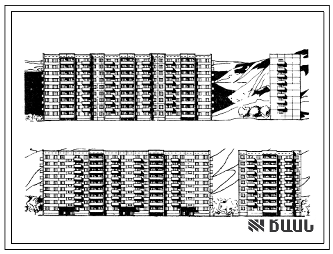 Типовой проект 125-018 Девятиэтажная блок-секция торцовая правая на 27 квартир (двухкомнатных 2Б-9; трехкомнатных 3Б-9; пятикомнатных 5А-9).