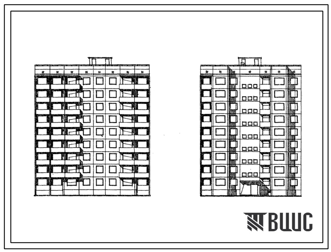 Типовой проект 94-048 Девятиэтажная крупнопанельная поворотная блок-секция на 36 квартир, правая (П-1Б.2Б.3А.4Б)
