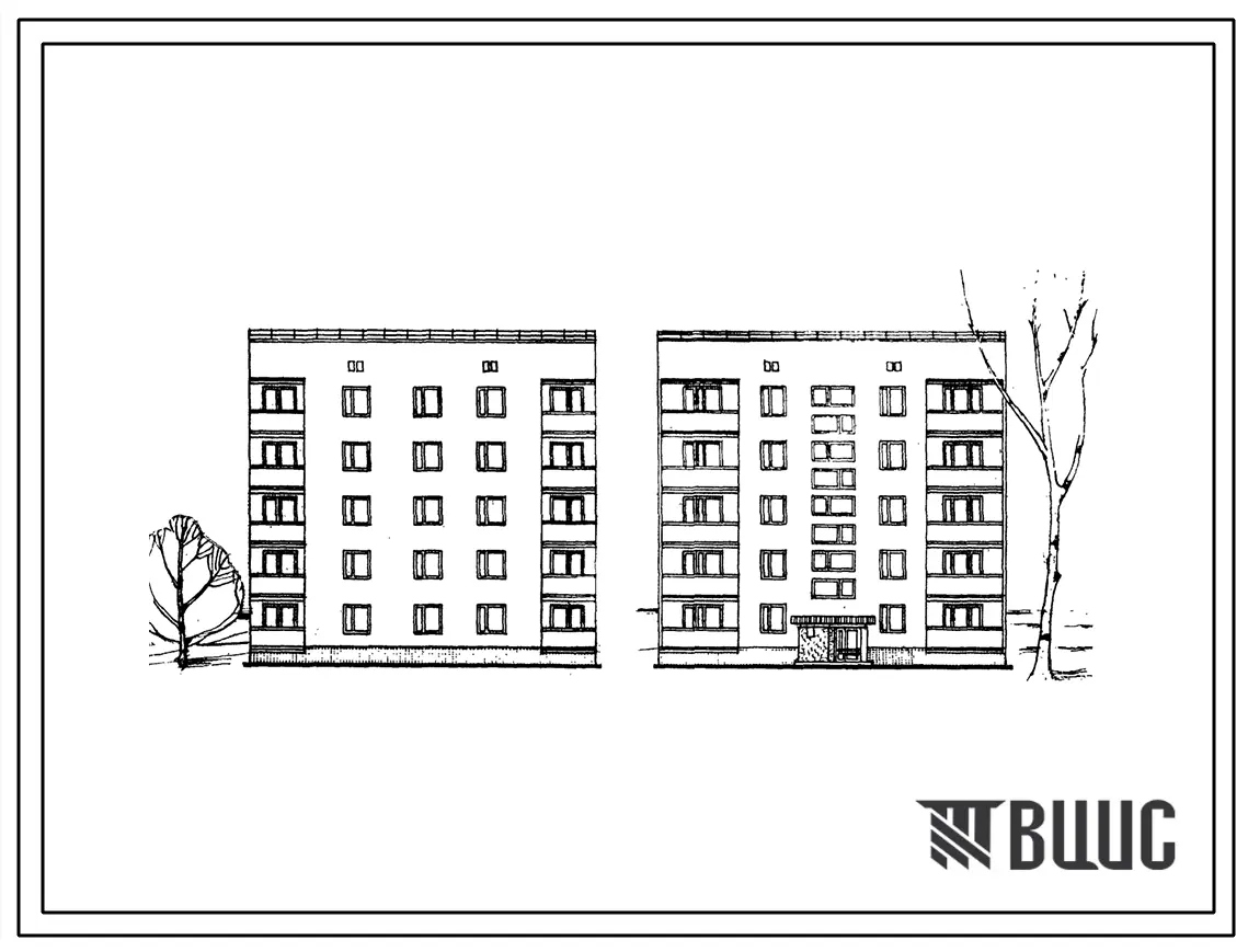 Типовой проект 87-045в Блок-секция пятиэтажного дома рядовая на 10 квартир (трехкомнатных-5, четырехкомнатных-5) для строительства на подрабатываемых территориях. Стены из кирпича.