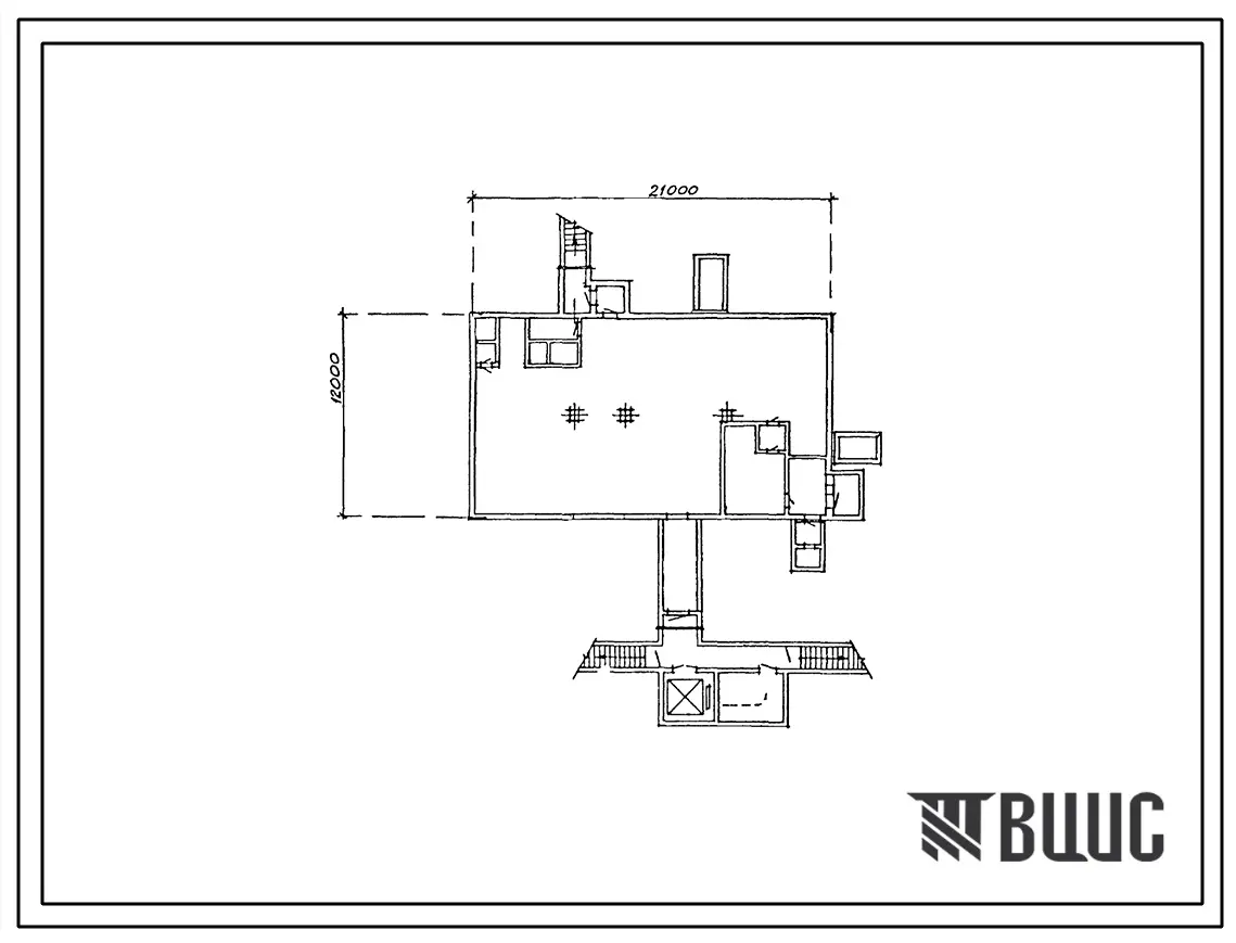 Типовой проект А-IV-300-497.91 Склад материалов и оборудования отдельно стоящий заглубленный. Стены монолитные железобетонные для маловлажных грунтов (убежище на 300 человек, размеры убежища 21м на 12м, режим вентиляции убежища 1,2,3)