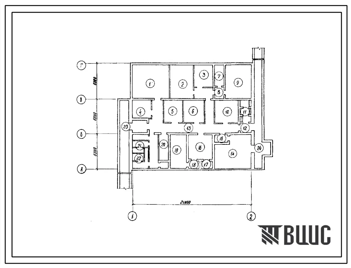 Типовой проект В-II,III,IV-40-46.87 Пункт управления железнодорожной станции с узлом связи. Стены монолитные железобетонные (для водонасыщенных грунтов),(убежище на 40 человек, размеры убежища 21м на 18м, режимы вентиляции 1,2,3).
