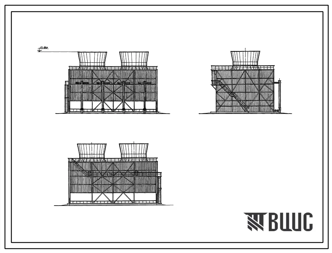 Типовой проект 901-6-46 Градирни с вентиляторами 2ВГ70 пленочные с секциями площадью 192 м.кв со стальным каркасом