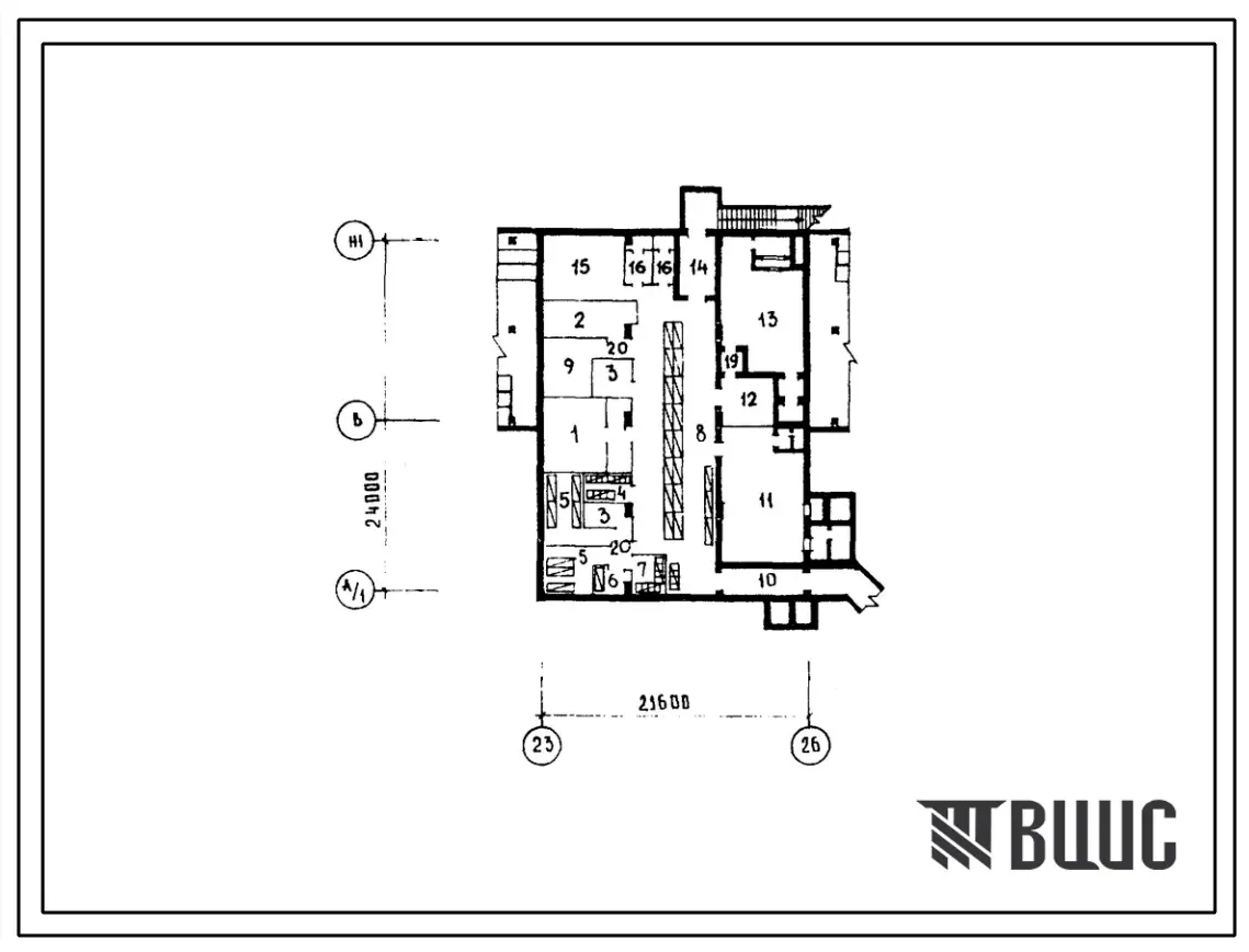 Типовой проект А-3-80(252-1-102С) Хозяйственно-бытовые помещения,используемые под убежище в подвале стационара детского инфекционного корпуса на 150 коек, (убежище на 80 человек, размеры убежища 24м на 21,6м, режимы вентиляции 1,2).