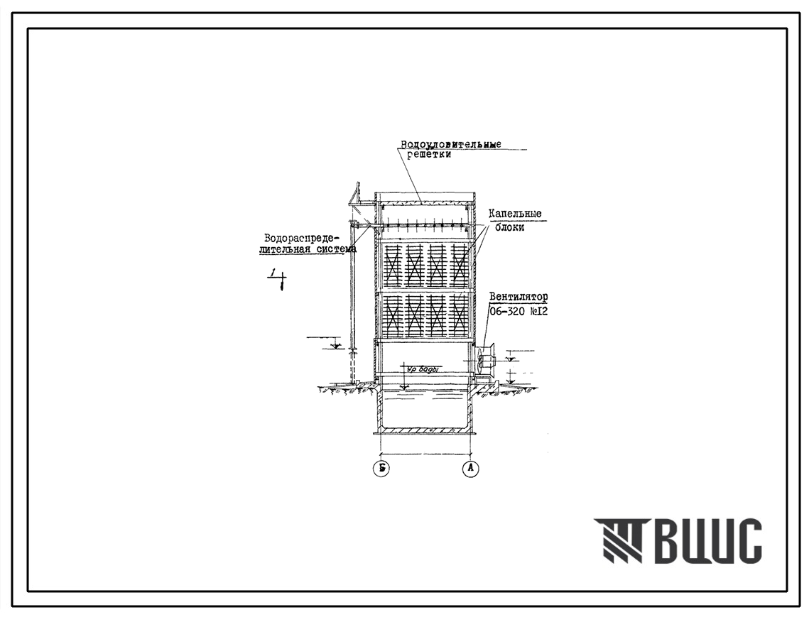 Типовой проект 901-6-33 Градирни с вентиляторами 06-320 №12 пленочные и капельные с секциями площадью 8 м.кв с деревянным каркасом