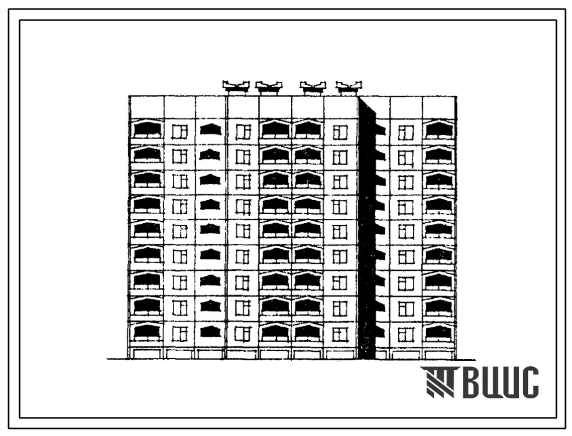 Типовой проект 165-012с.85 Девятиэтажная блок-секция рядовая с торцевыми окончаниями на 54 квартиры