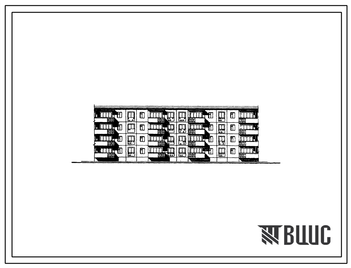 Типовой проект 203-09с Четырехэтажная 16 квартирная спаренная рядовая блок-секция 4Б.5Б-5Б.4Б.