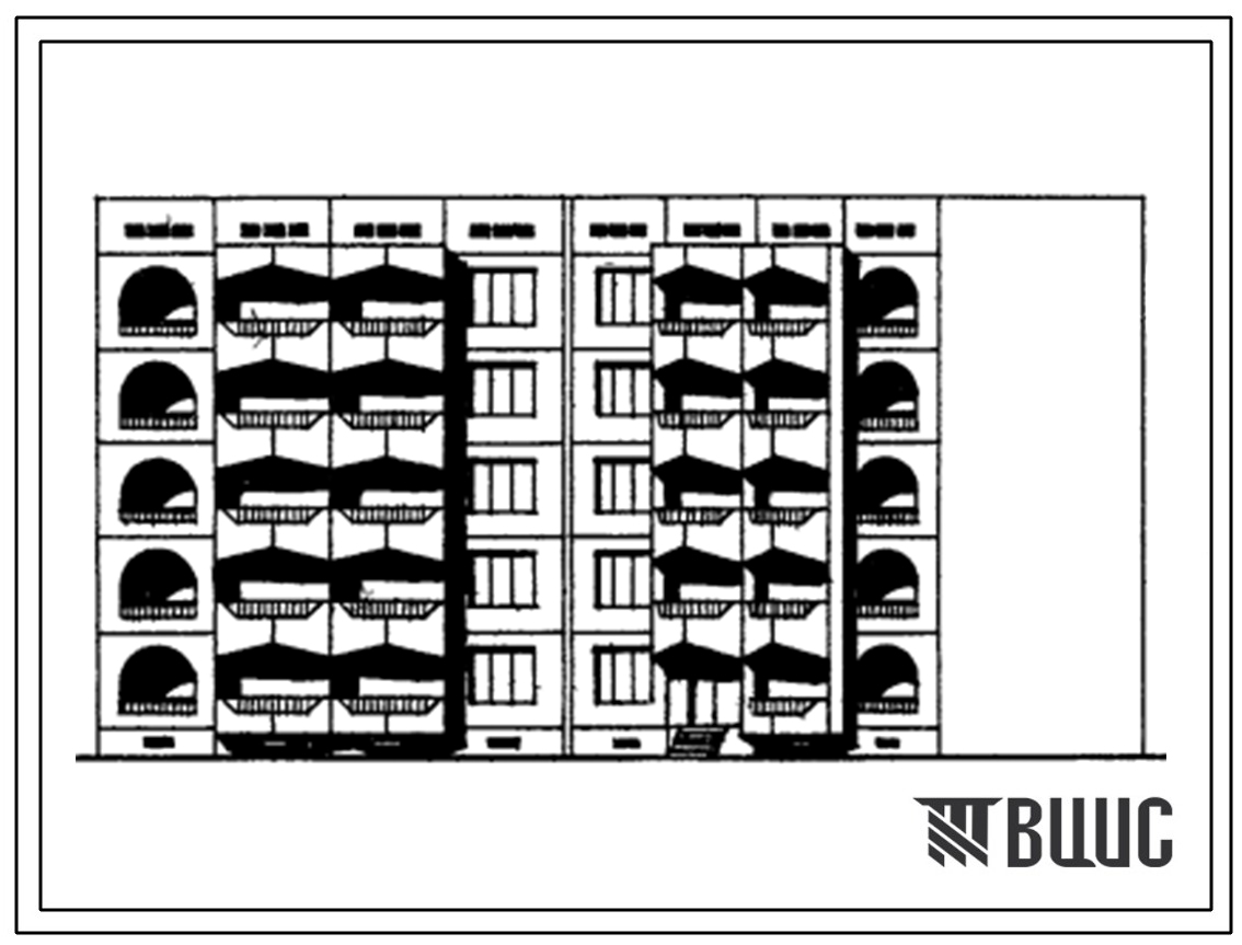 Типовой проект 105-063с/1 Блок-секция поворотная обратная пятиэтажная 20-квартирная 3Б-3Б-3Б-3Б.