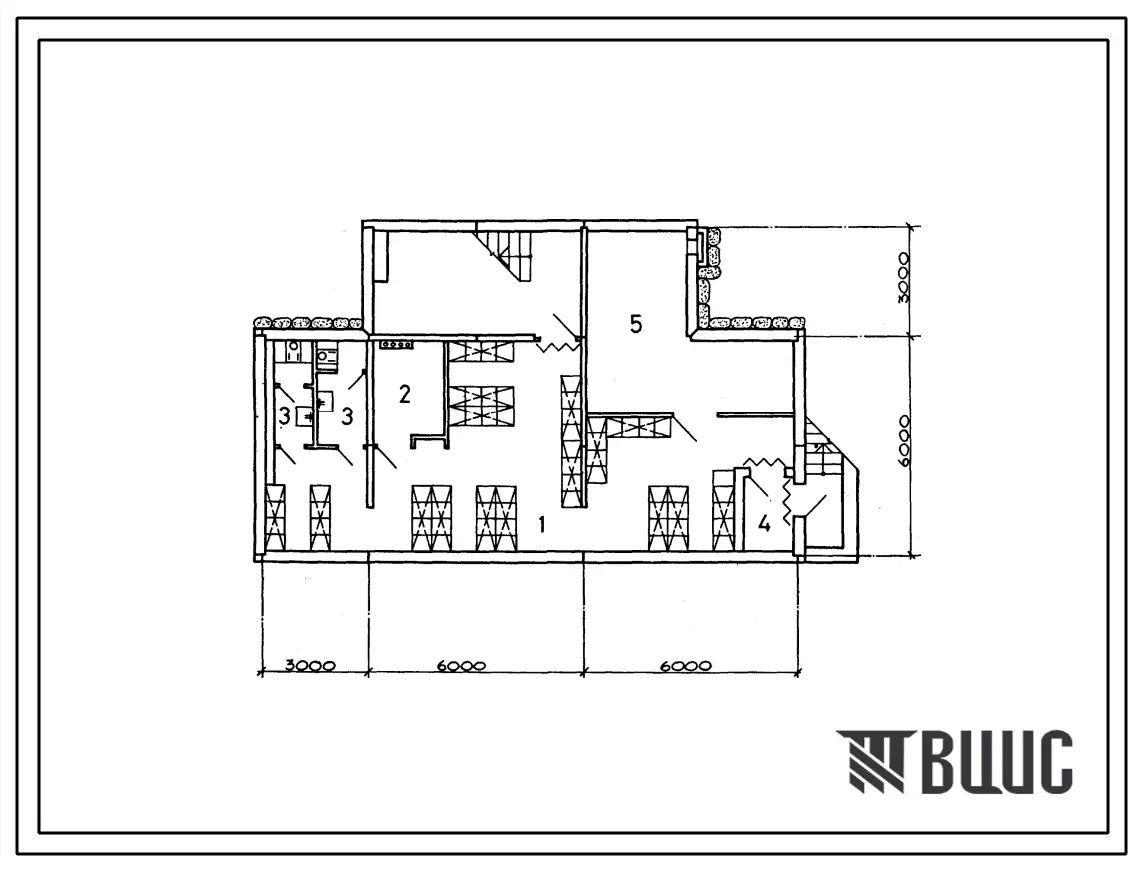 Типовой проект П-2(П-4)-80(416-1-218.88) Помещения подвала административно-бытового корпуса книжной базы с библиотечным коллектором, приспосабливаемые под ПРУ(убежище на 80 человек, размеры убежища 15м на 9м, режимы вентиляции 1,2,3).