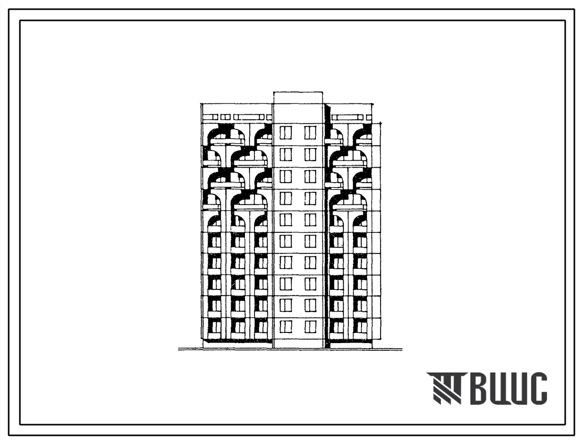 Типовой проект 92-049с.13.88 Девятиэтажная блок-секция торцевая правая на 40 квартир. Для Грозного