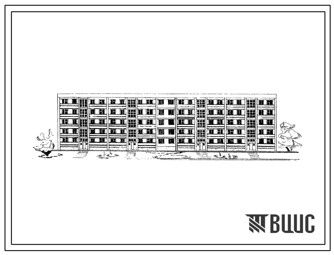 115-102-1с/1 Пятиэтажный четырехсекционный жилой дом на 60 квартир (однокомнатных 1Б-10, двухкомнатных 2Б-20, трехкомнатных 3Б-30) со стенами из блоков пильных известняков. Для строительства в районах сейсмичностью 7 баллов в 3Б климатическом подрайоне Мо