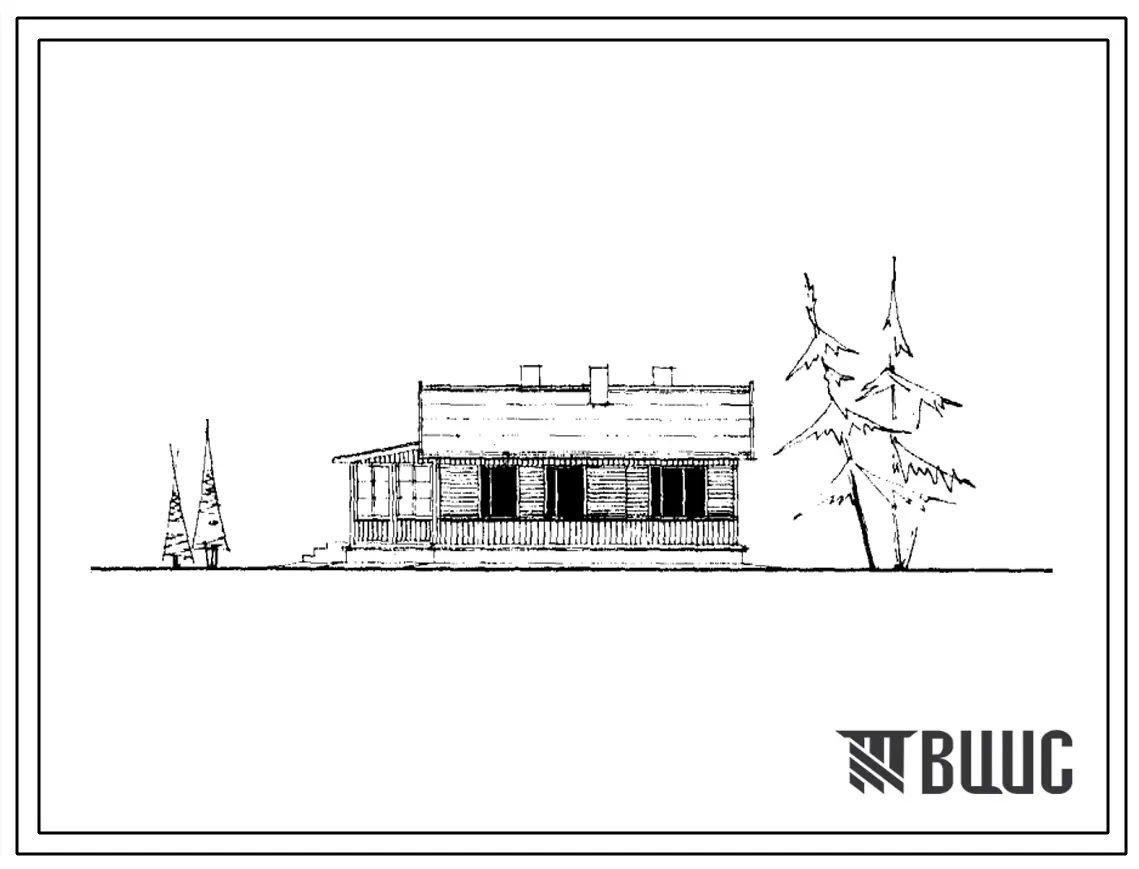 Типовой проект 1-50Б-20 Одноэтажный одноквартирный жилой дом с квартирой в 3 комнаты с упрощенным благоустройством, стены брусчатые.