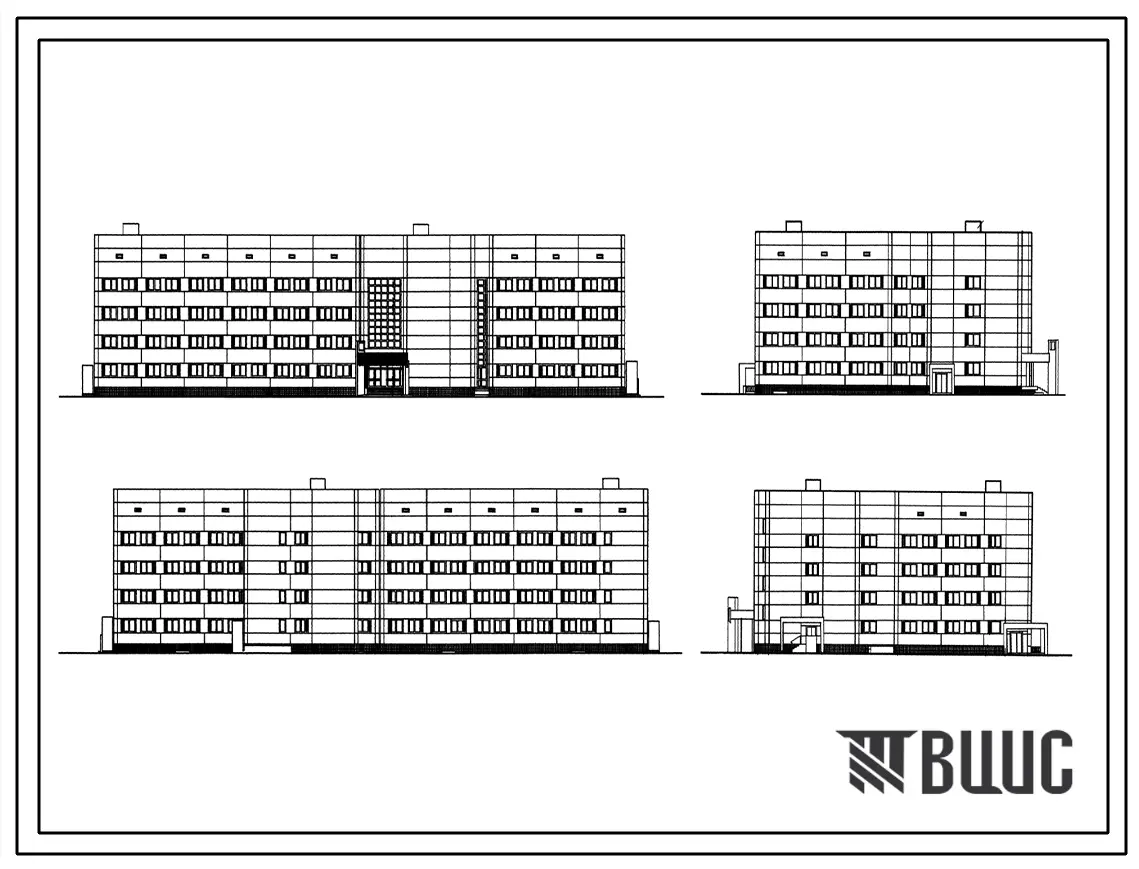 Типовой проект 252-4-35.83 Городская поликлиника на 600 посещений в смену. Здание пятиэтажное. Каркас сборный железобетонный серии 1.020-1. Стены из легкобетонных панелей.